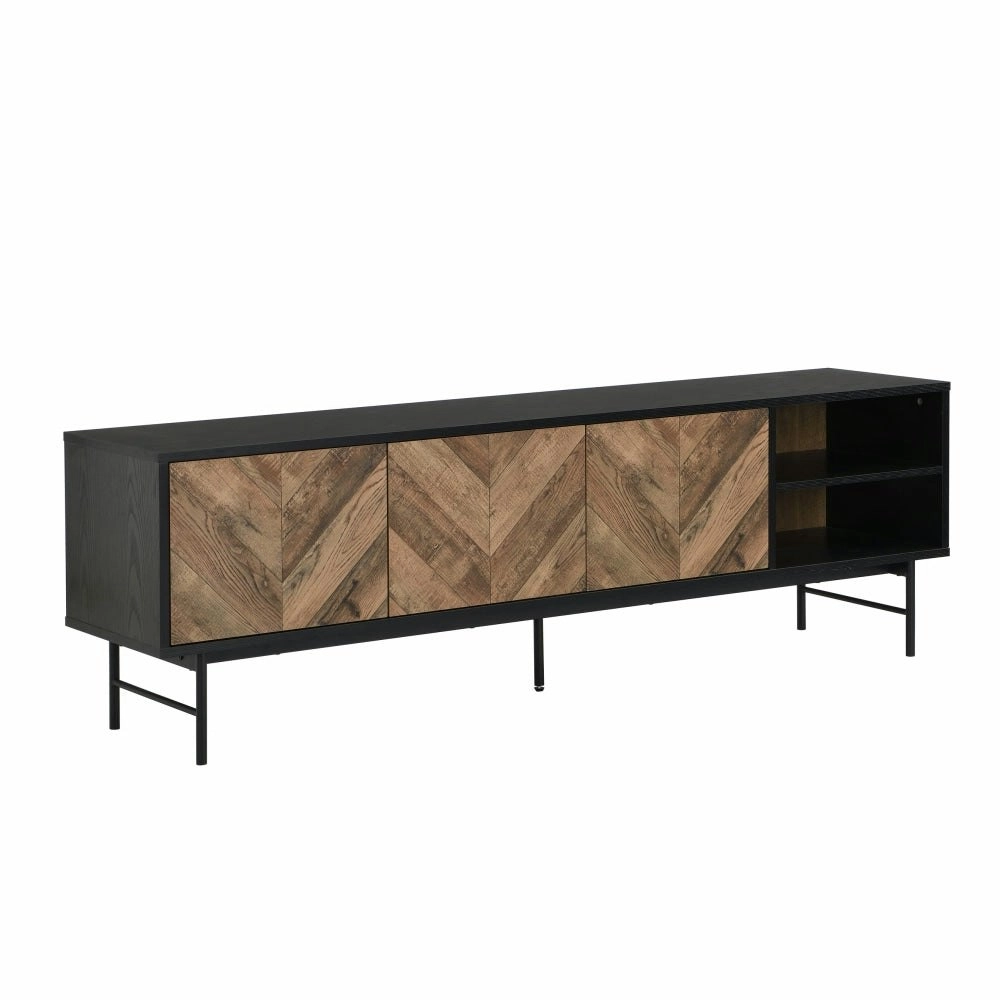 Design Square Magnus Entertainment Unit TV Stand W/ 3-Doors - Walnut/Black