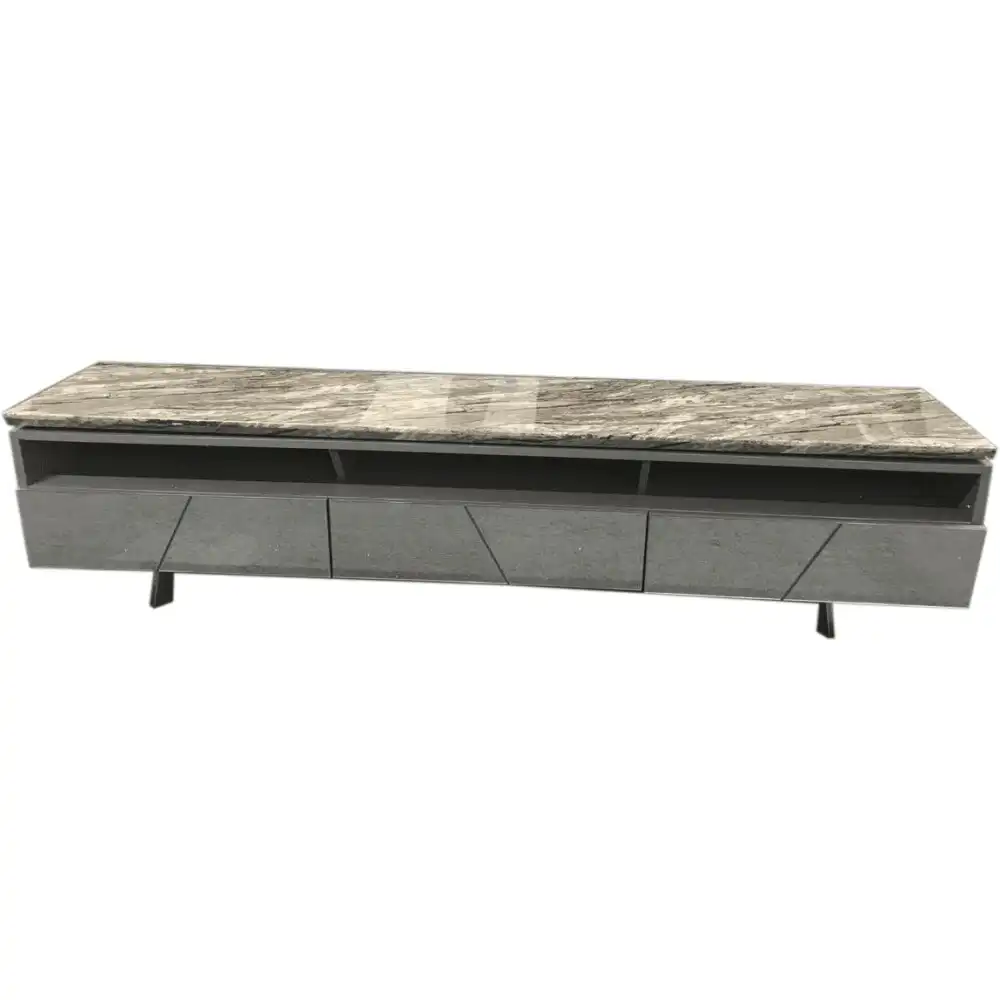 Our Home Valeria Luxurious Marble Foil TV Stand Entertainment Unit Storage Cabinet - Grey