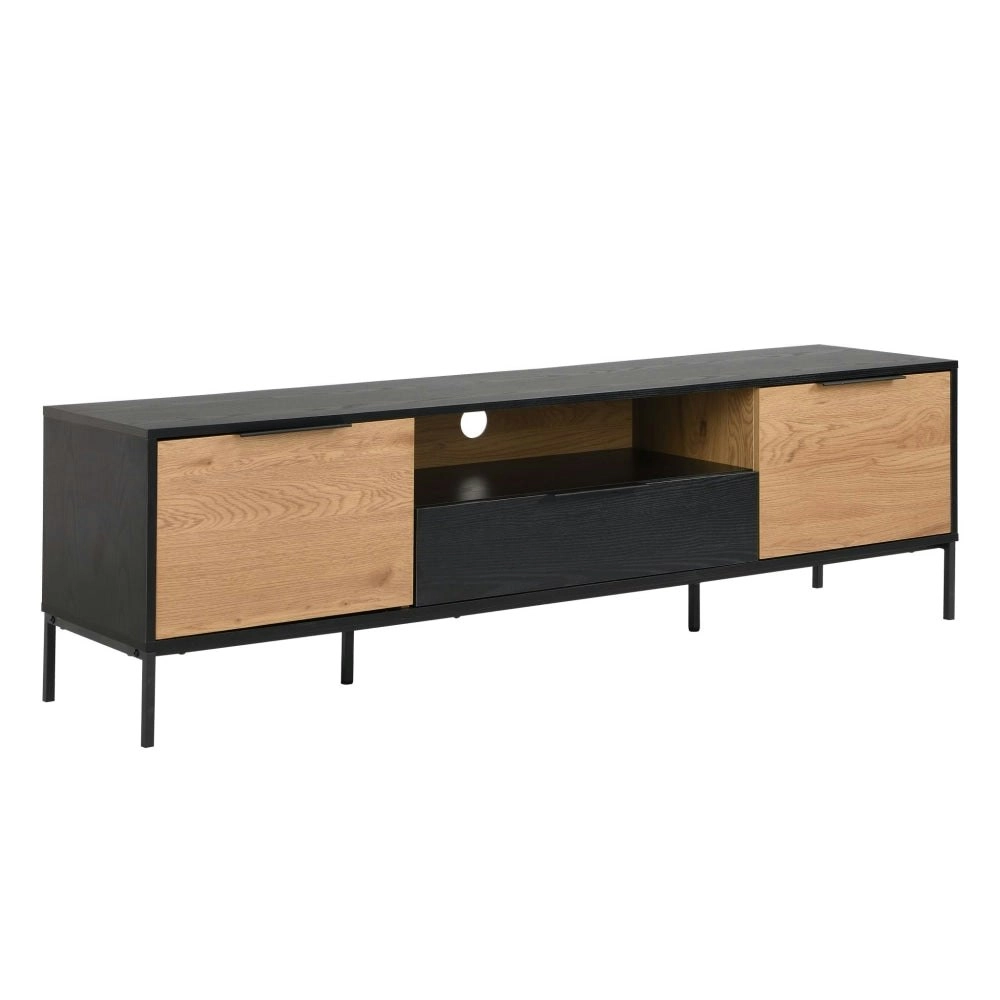 Design Square Everly Scandinavian Lowline Entertainment Unit TV Stand 170cm - Black/Oak