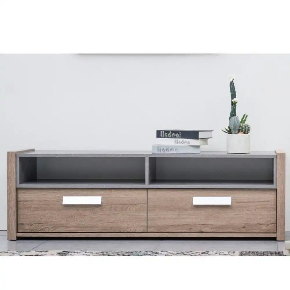 TV Stand Cabinet Entertainment Unit - Dark Oak / Matt Grey