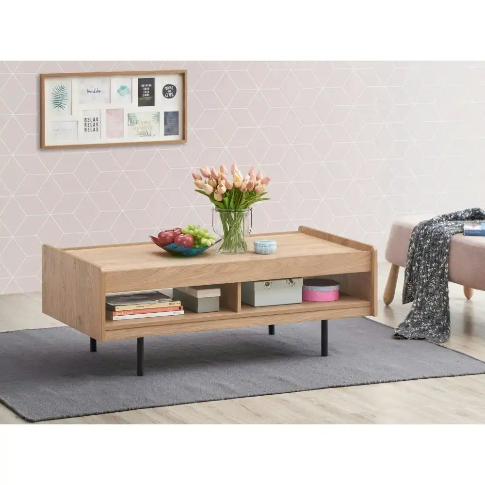 Design Square Tim Wooden Open Shelf Rectangular Coffee Table - Oak