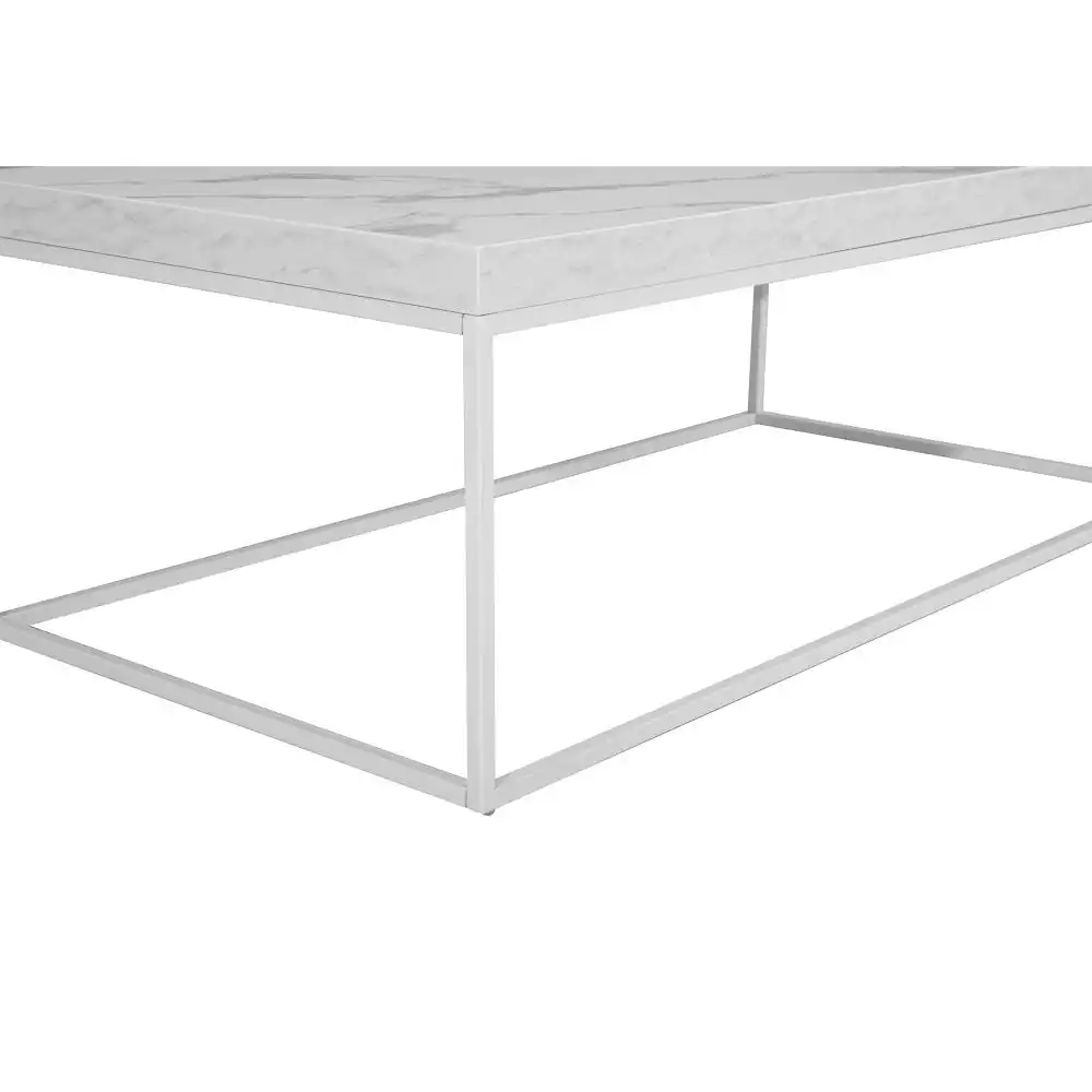 Design Square Rectangular Coffee Table W/ Marble Effect - White