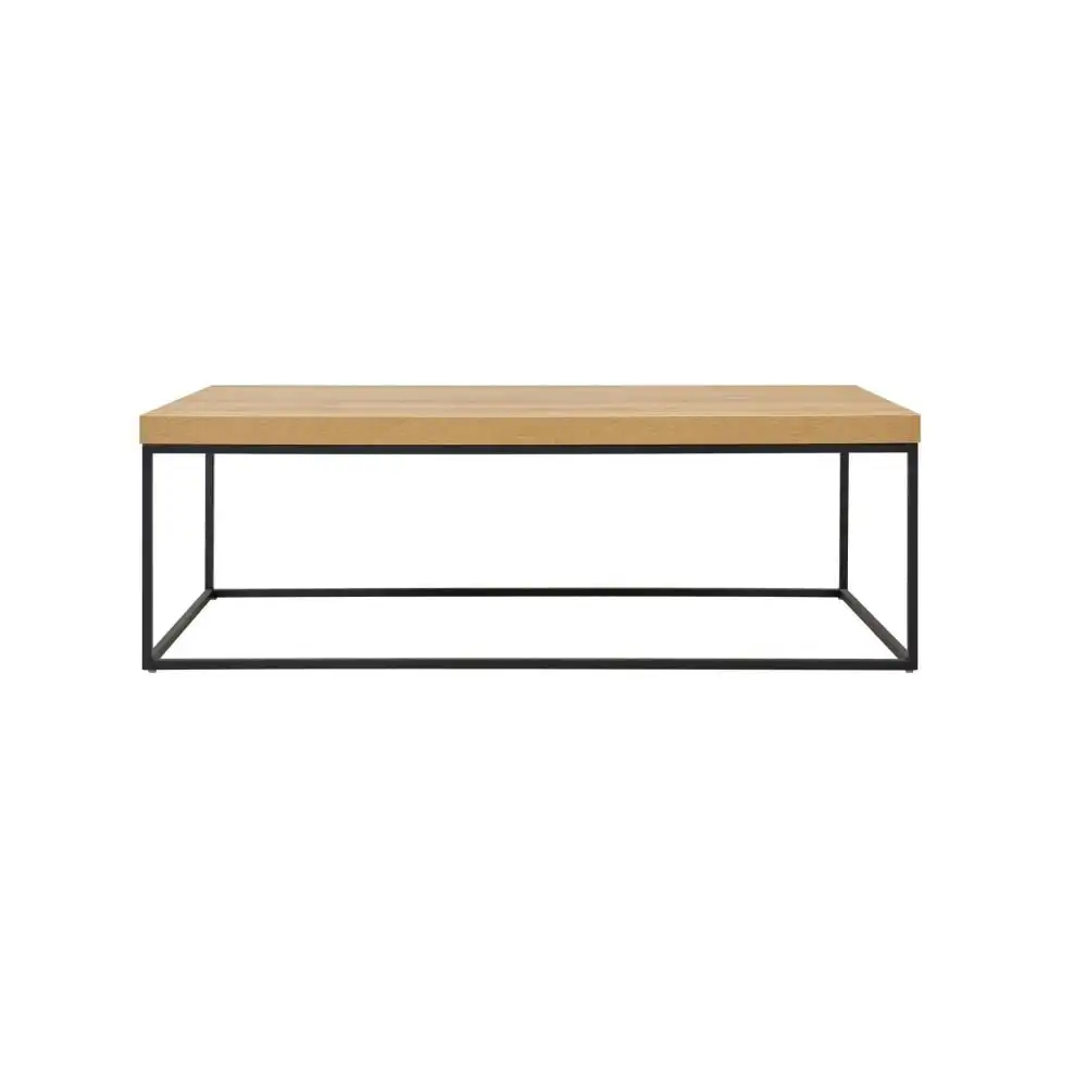Design Square Modern Rectangular Wooden Coffee Table Metal Frame - Oak