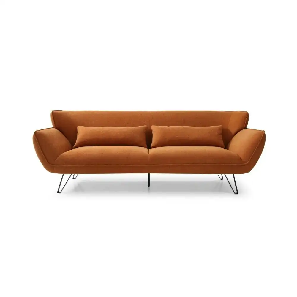 Design Square Modern Designer Fabric 3-Seater Lounge Sofa Wooden Legs - Tan