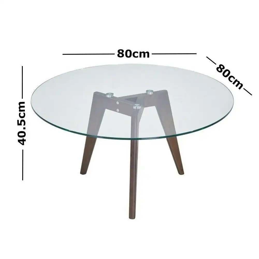 Design Square Round Coffee Table - Glass Top - Dark Oak