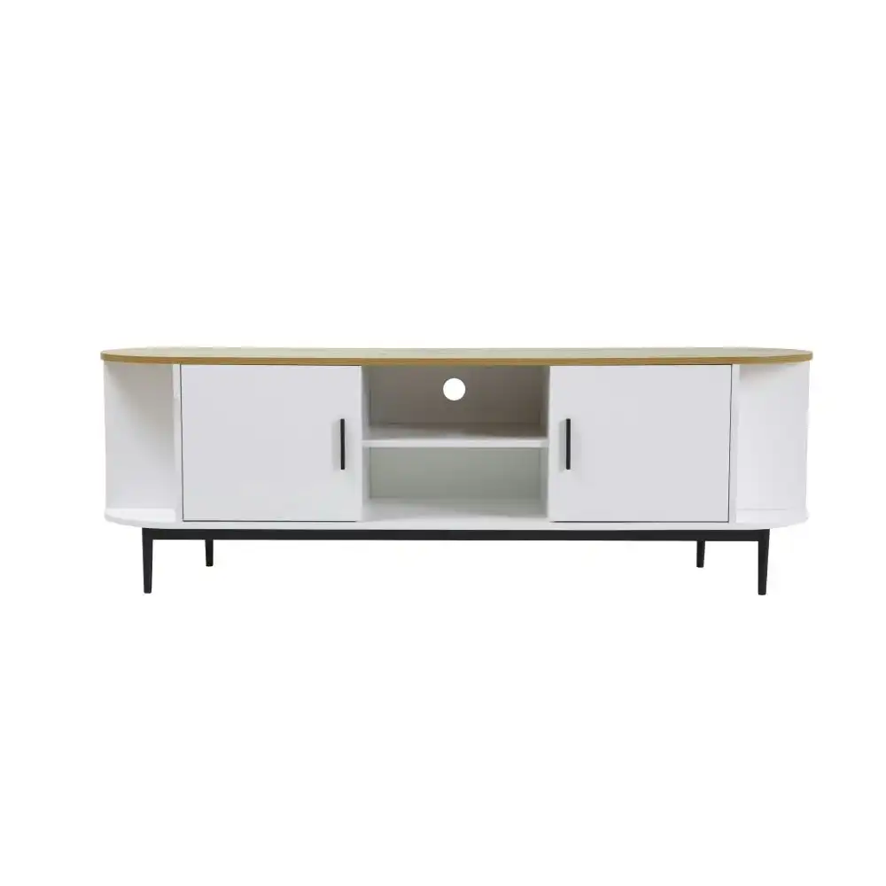 Maestro Furniture Polish Lowline TV Stand Entertainment Unit Storage Cabinet 160cm - White/Natural