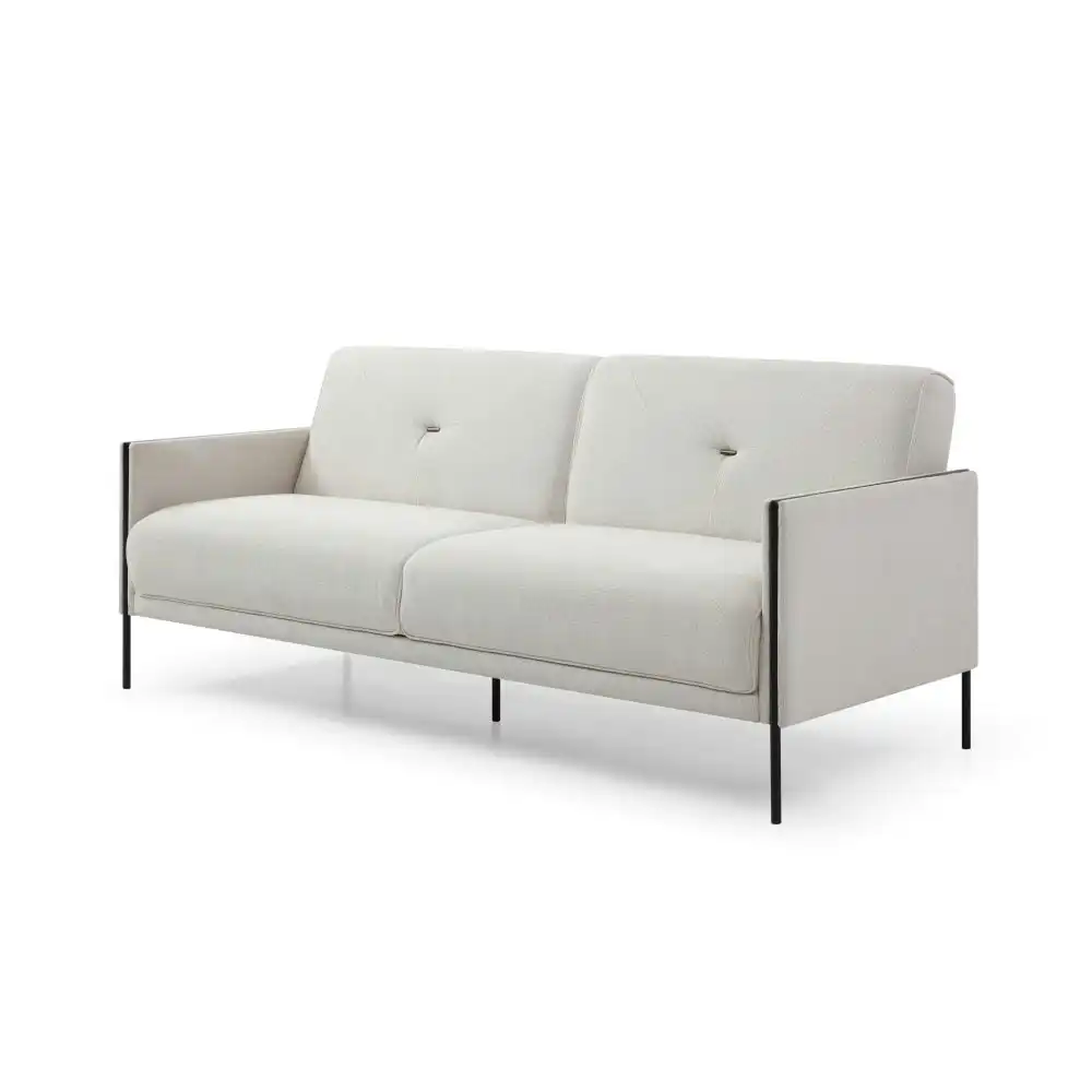 Design Square Designer Fabric Modern Luxury 3-Seater Sofa Bed Lounge - White