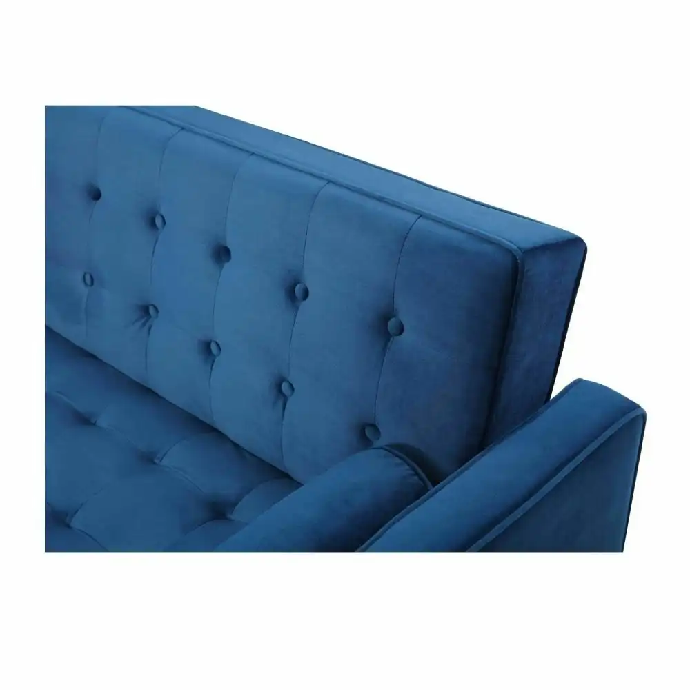 Design Square Modern Designer Scandinavian Velvet Fabric 3-Seater Sofa Bed - Blue