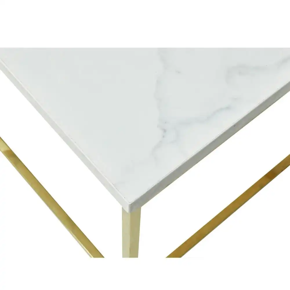 Design Square Nesting Coffee Table Set Metal Frame - White & Gold