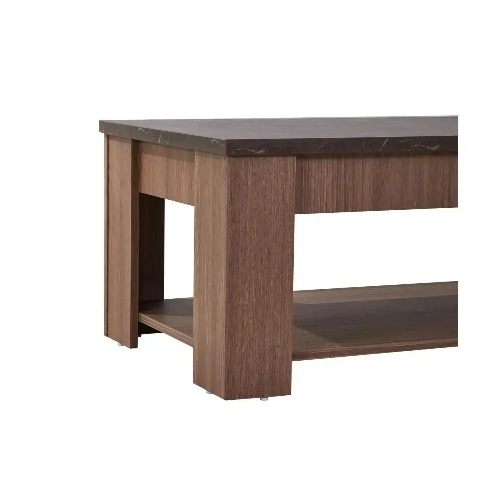 Design Square Open Shelf Rectangular Wooden Coffee Table - Grey & Walnut