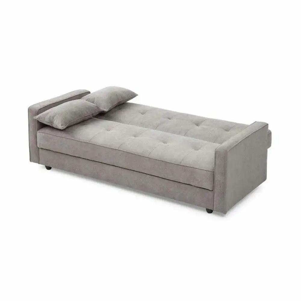 Design Square Modern Designer 3-Seater Suede Fabric Lounge Couch Sofa Bed - Grey