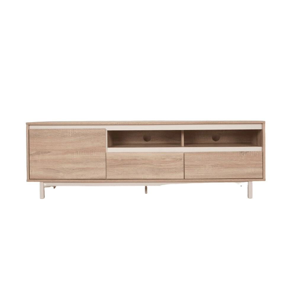 Design Square Rachel Lowline Entertainment Unit TV Stand 160cm W/ 2-Drawers 1-Door - Oak/White