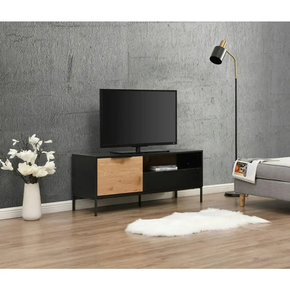 Design Square Everly Scandinavian Lowline Entertainment Unit TV Stand 120cm - Black/Oak