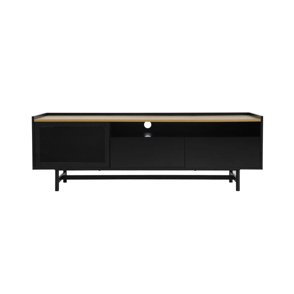 Maestro Furniture Mesh Lowline TV Stand Entertainment Unit Storage Cabinet 150cm - Black/Natural