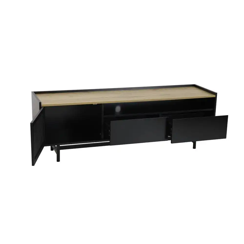 Maestro Furniture Mesh Lowline TV Stand Entertainment Unit Storage Cabinet 150cm - Black/Natural