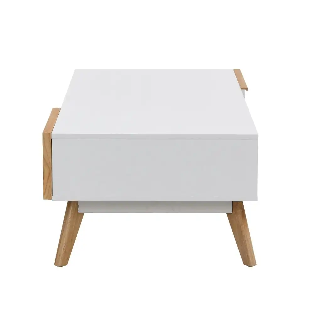 Design Square Autumn Scandinavian Rectangular Coffee Table W/ 2-Drawers - White/Oak