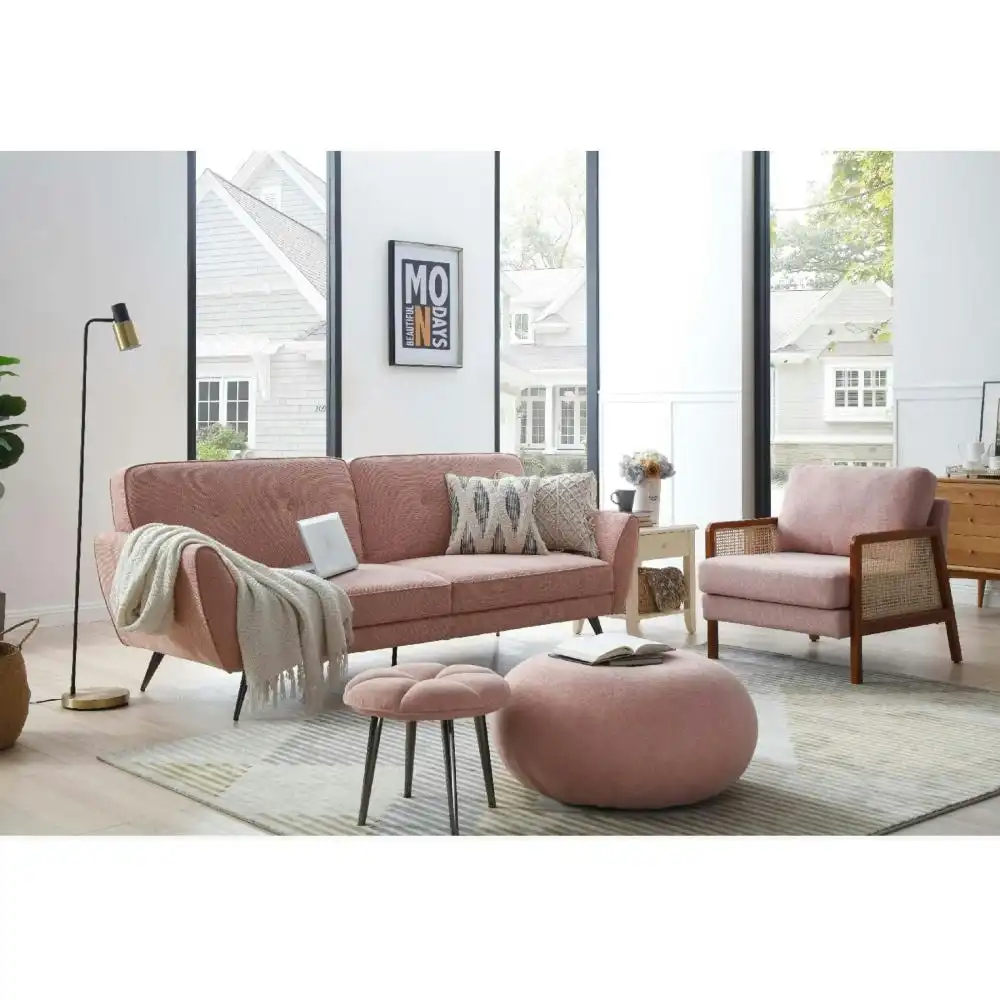 Design Square Modern Designer Scandinavian Fabric 3-Seater Sofa Bed - Pink