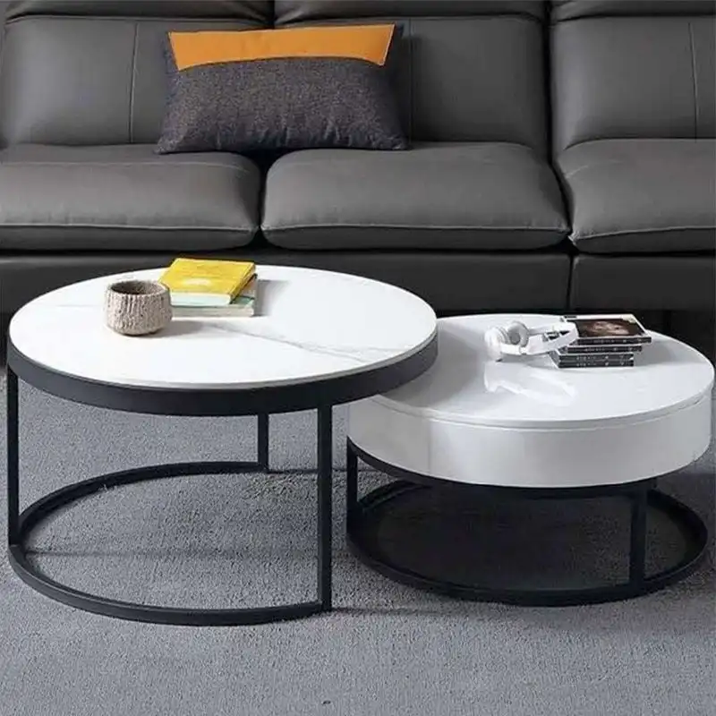 Our Home Carissa Round Nesting Sintered Stone Coffee Table - Black & White