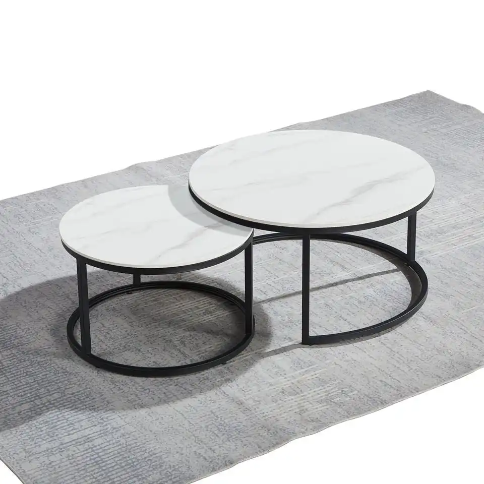 Our Home Emery Round Nesting Sintered Stone Coffee Table - Black & White