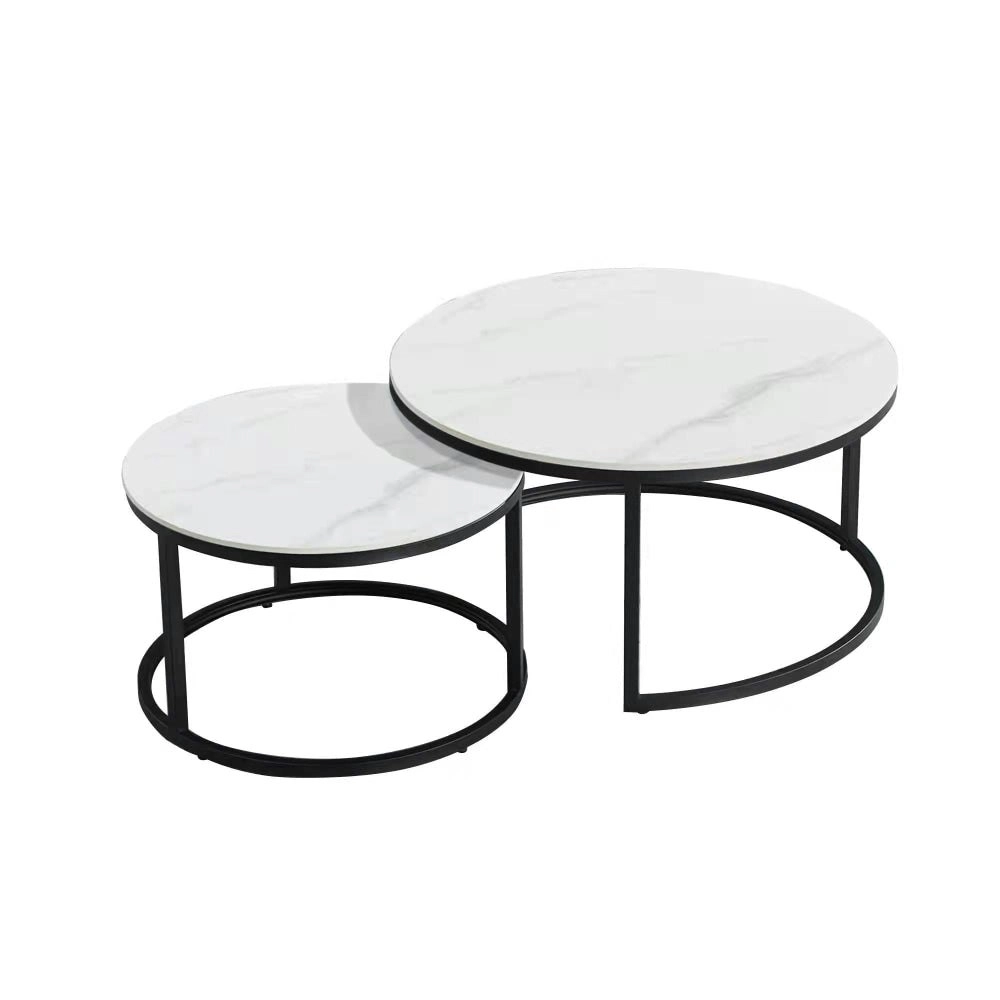 Our Home Emery Round Nesting Sintered Stone Coffee Table - Black & White