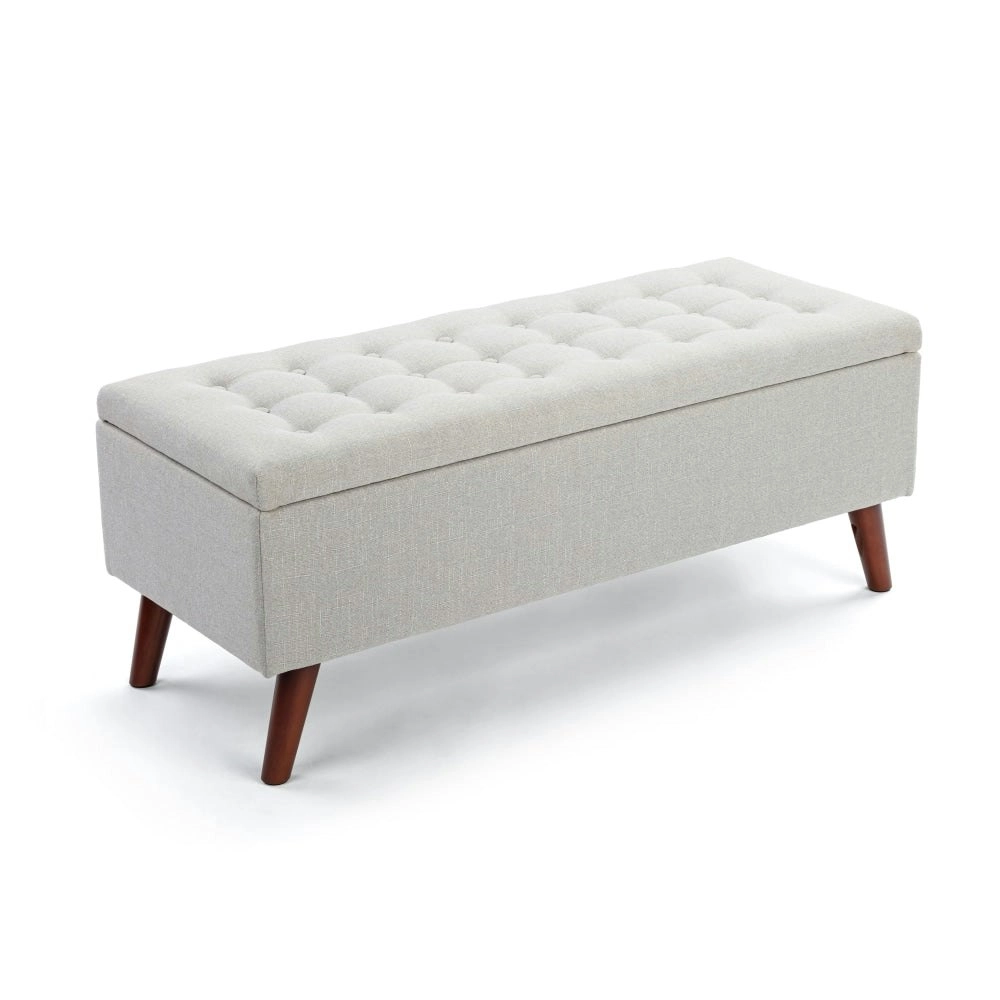 Design Square Demi Tufted Fabric Storage Ottoman Bench Foot Stool - Light Beige