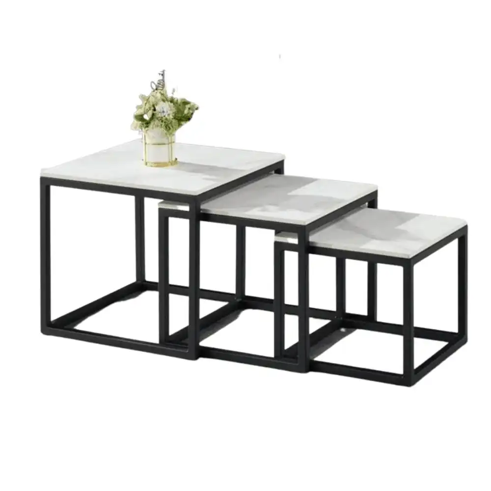 Our Home Eve Set Of 3 Sintered Stone Nesting Coffee Table - Black & White