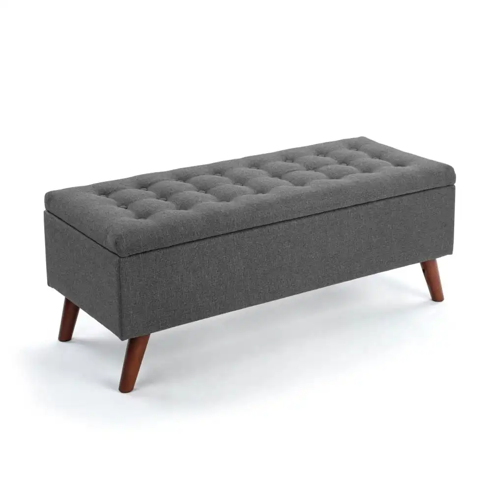 Design Square Demi Tufted Fabric Storage Ottoman Bench Foot Stool - Grey