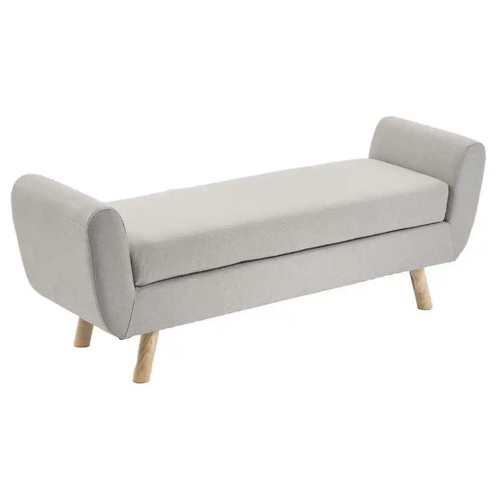 Design Square Connor Fabric Wing Long Ottoman Bench Foot Stool - Light Beige