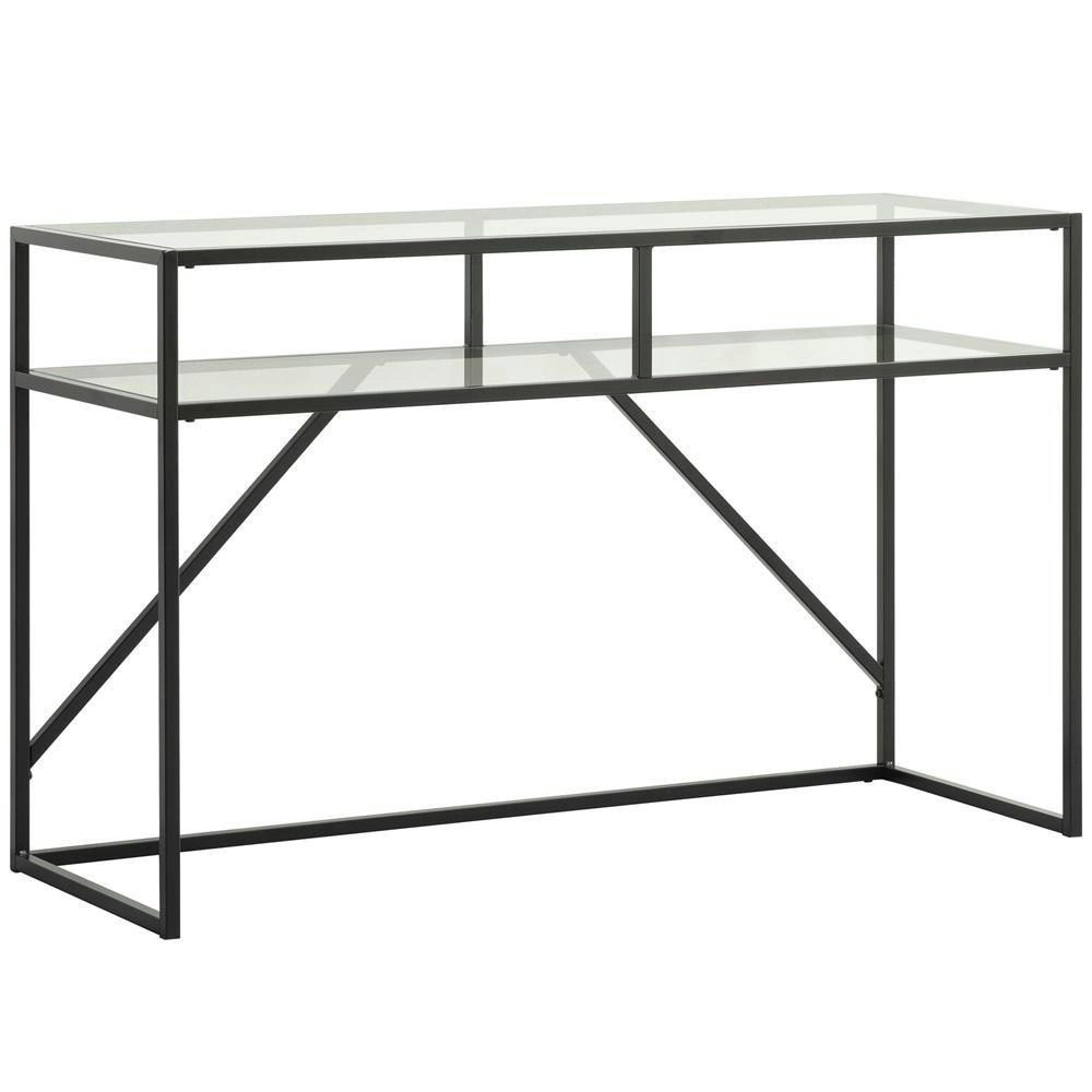 Design Square Diego Tempered Glass Console Hall Table Metal Frame - Black