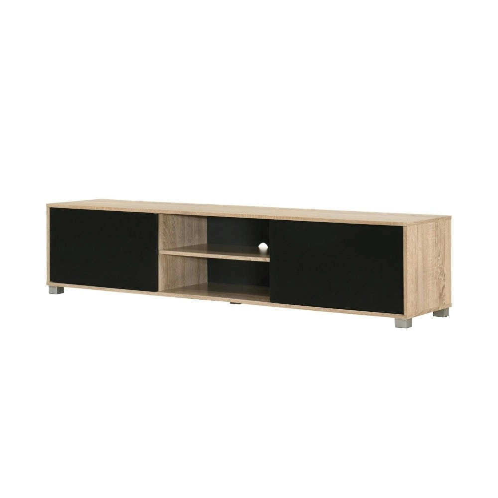 Design Square Calliope TV Stand Entertainment Unit W/ 2-Doors - Oak/Black