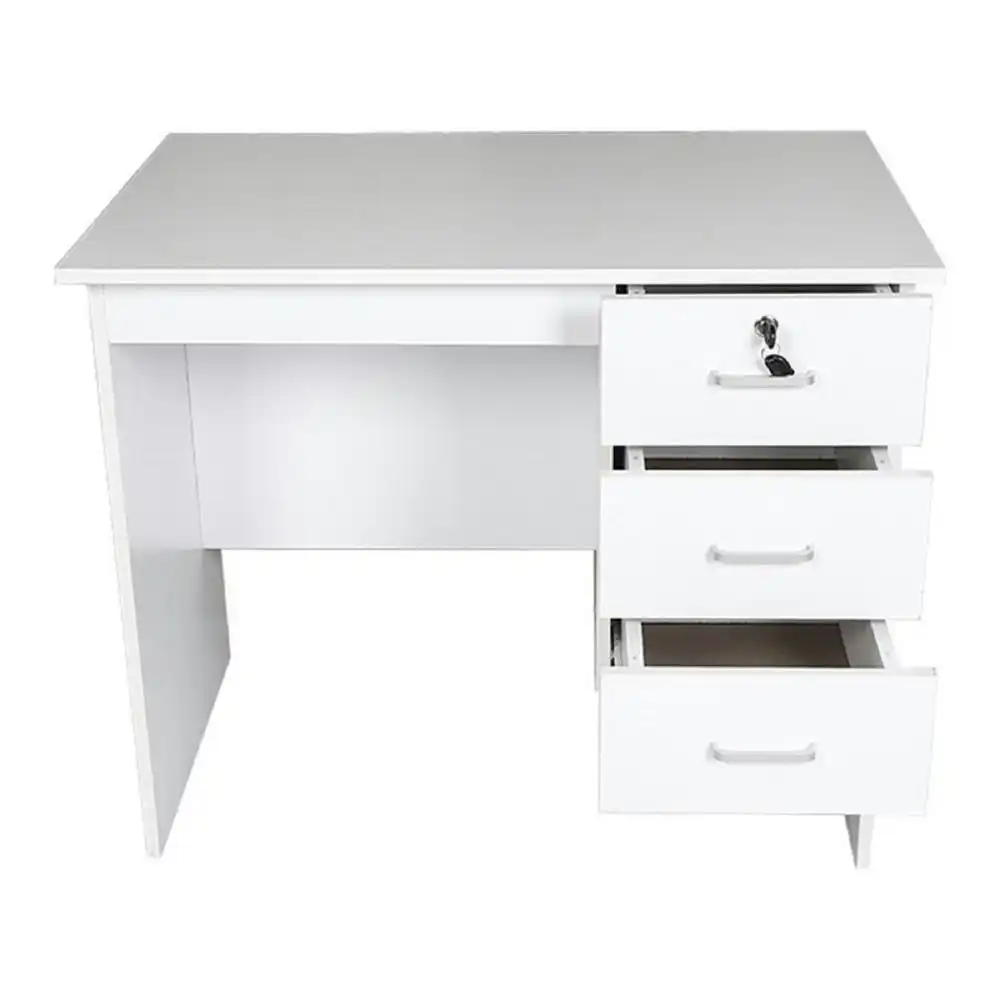Design Square Modern Office Writing Study Desk 90cm W/ 3-Drawers - White