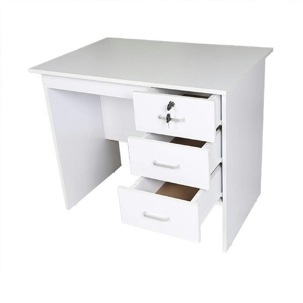 Design Square Modern Office Writing Study Desk 90cm W/ 3-Drawers - White