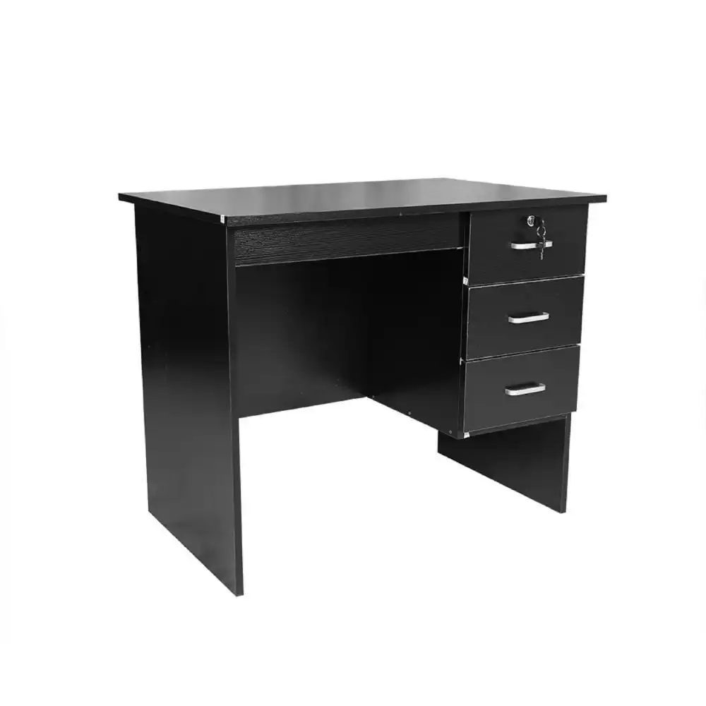 Design Square Modern Office Writing Study Computer Desk Table 120cm W/ 3-Drawers - Black