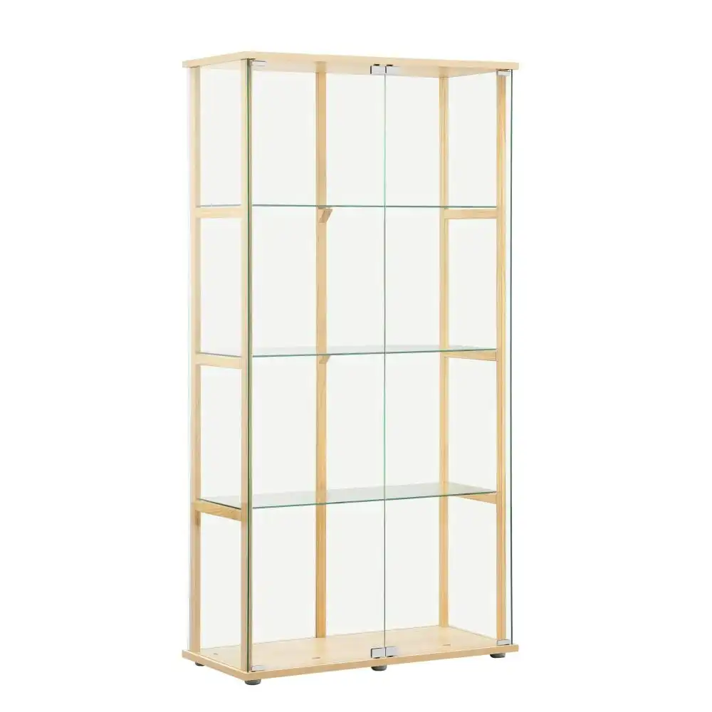 Design Square Jude 4-Tier Glass Display Shelf Storage Cabinet W/ 2-Doors - Beech