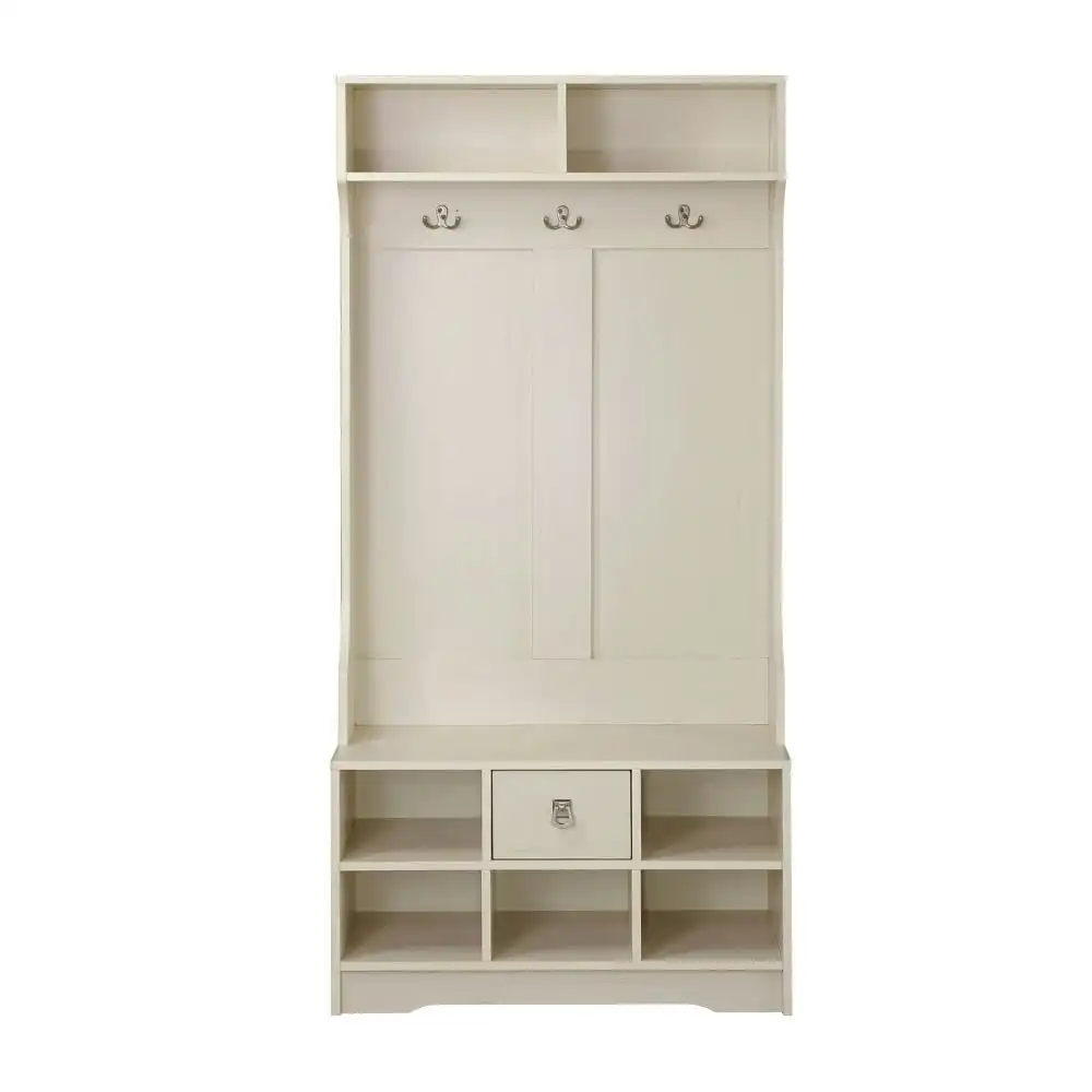 Maestro Furniture Lorrel Modern Hall Tree Coat Rack & Shoe Rack Storage Cabinet - Antique White