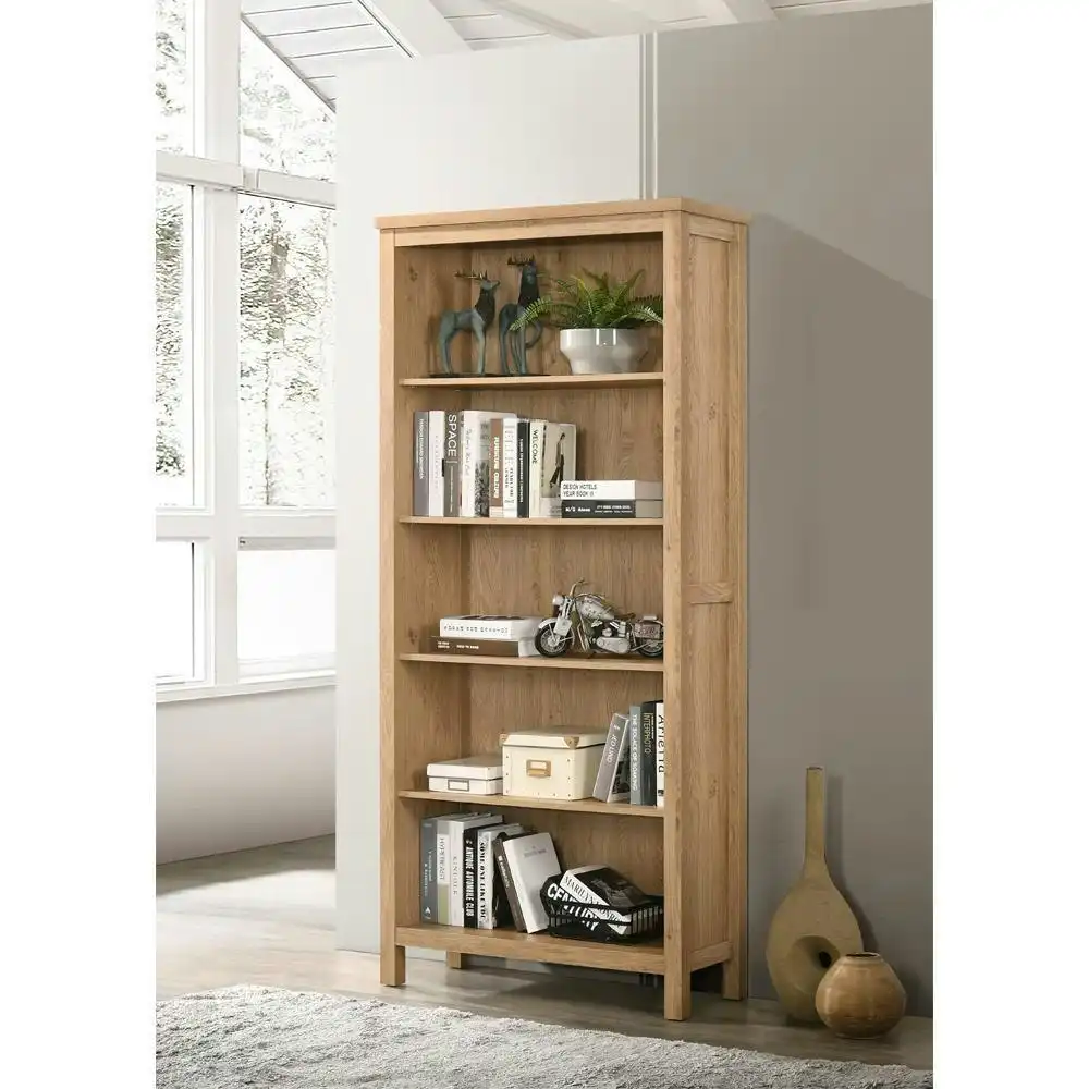 Design Square Kayle Classic Scandinavian 5-Tier Bookcase Display Shelf Cabinet - Oak