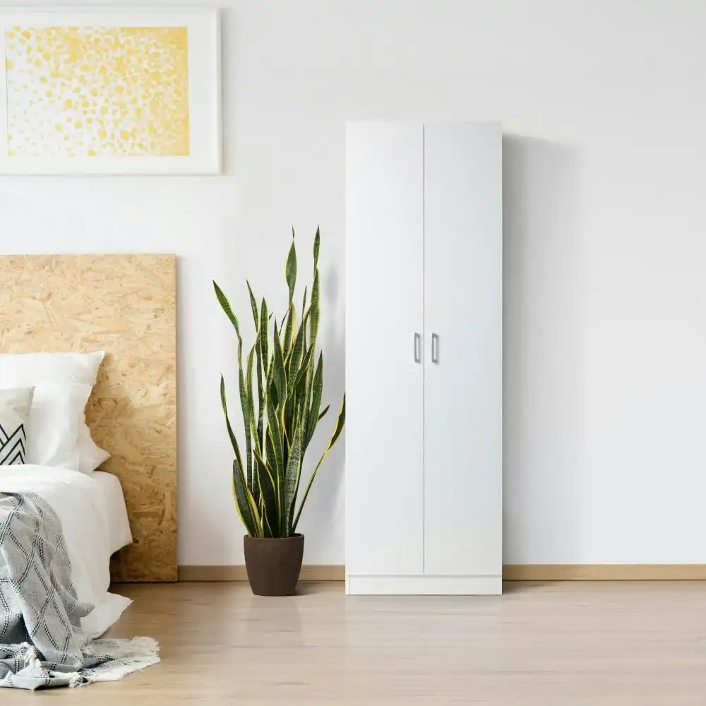 Design Square Monica Broom Cupboard Multi-purpose Tall Storage Cabinet 2-Doors - White