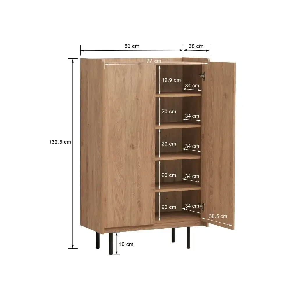 Design Square Tim Tall Cupboard Storage Cabinet W/ 2-Doors - Oak