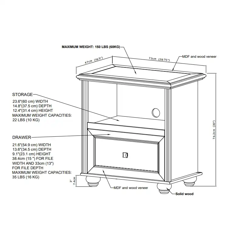 Maestro Furniture Stanford Printer Cart Filing Cabinet Office Storage - Walnut