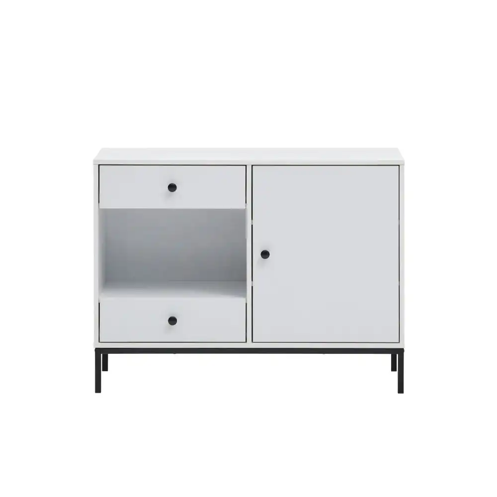 Design Square Urbano Cupboard Storage Cabinet W/ 1-Door 2-Drawers - White/Black