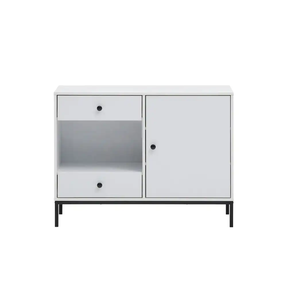 Urbano Cupboard Storage Cabinet W/ 1-Door 2-Drawers - White/Black