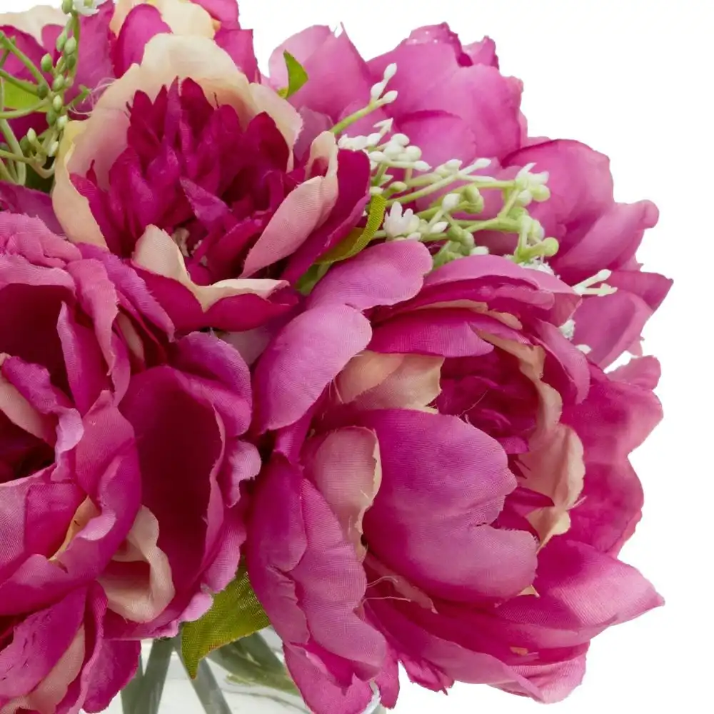 Glamorous Fusion Mauve Peony Rose Artificial Fake Plant Decorative Arrangement 25cm In Glass