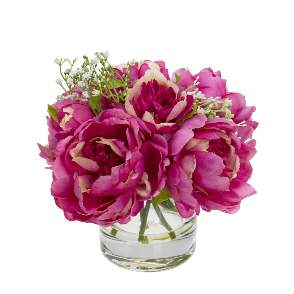 Glamorous Fusion Mauve Peony Rose Artificial Fake Plant Decorative Arrangement 25cm In Glass