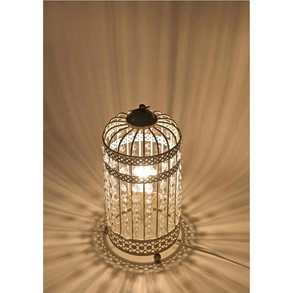 Elsa White Metal Cage Table Desk Lamp - White