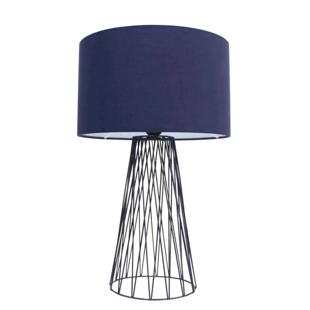 Asling Modern Table Desk Lamp Black Metal Frame Base - Blue Shade