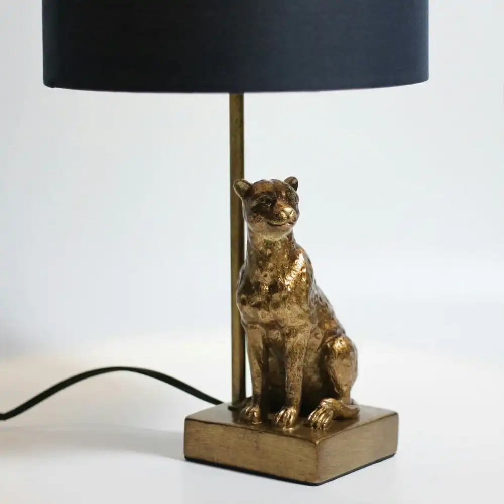 Cheetah Sitting Modern Elegant Table Lamp Desk Light - Copper & Navy