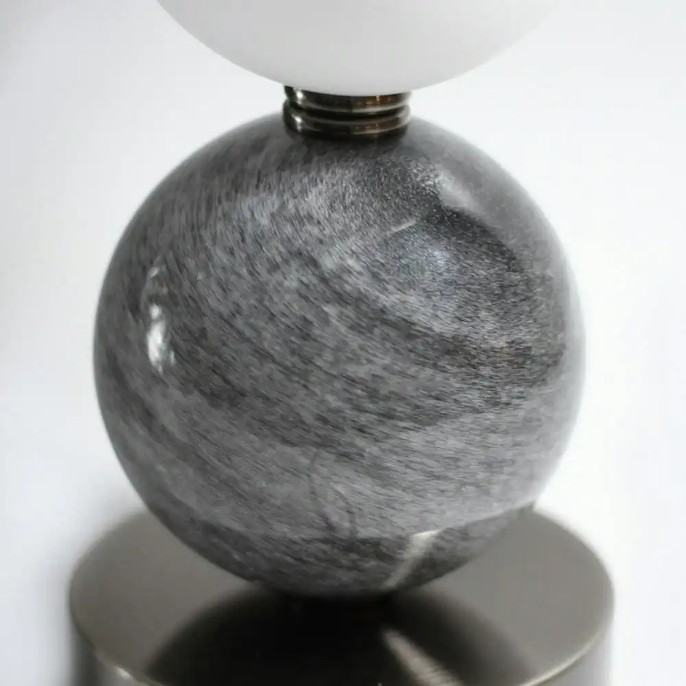 Angie Modern Fabric Shade Orbs Design Metal Table Lamp Light Pewter