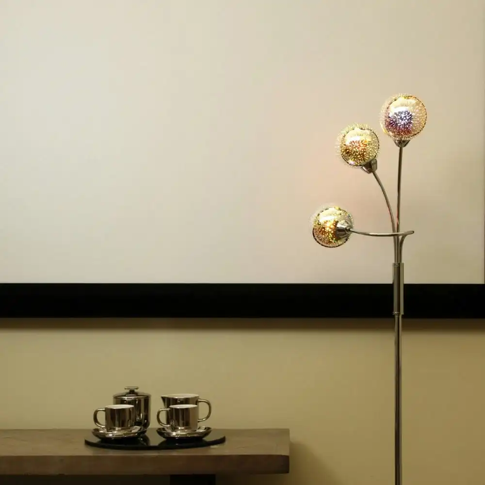 Clara 3-Sphere Lights Glass Shade Metal Floor Lamp Light Chrome