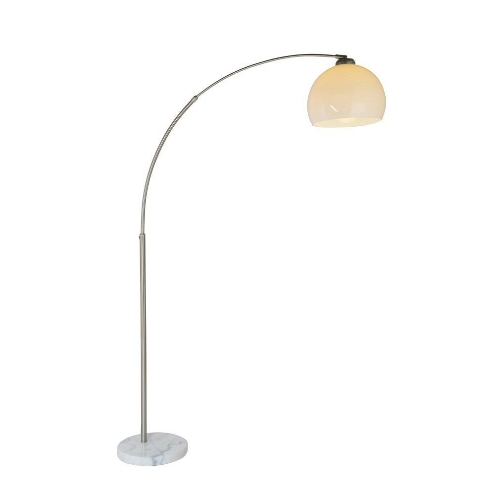 Pino Arc Floor Lamp Satin Chrome Metal Body Marble Base - White Shade