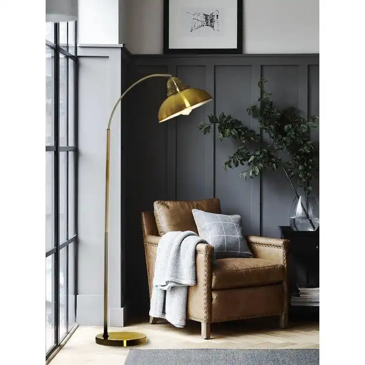 Oxford Modern Scandinavian Curved Arc Metal Standing  Floor Lamp - Antique Chrome